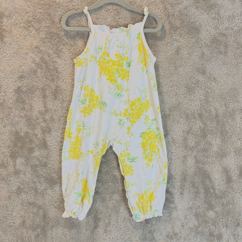 Laura Ashley Baby Romper 24 Months Smocked Jumpsuit Yellow Floral Girls